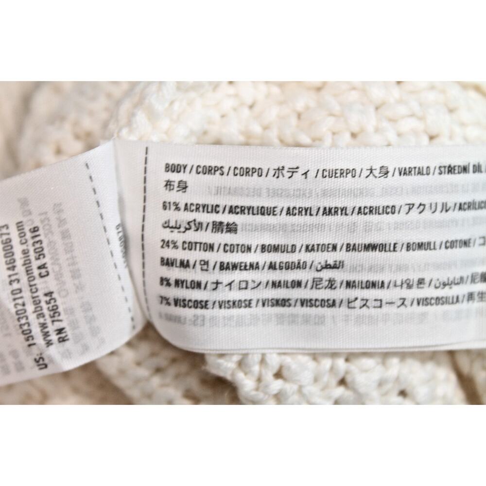 Abercrombie Fitch Sweater Womens size S Ivory Varsity Cable Cuff V-Neck Trim - Picture 7 of 8